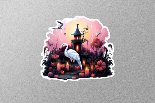 White Flamingo Pumpkin Halloween Sticker