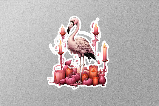 Pink Flamingo Pumpkin Halloween Sticker