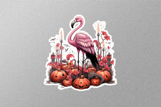 Cute Flamingo with Pumpkin Halloween Sticker