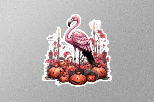 Flamingo Witch Pumpkin Halloween Sticker