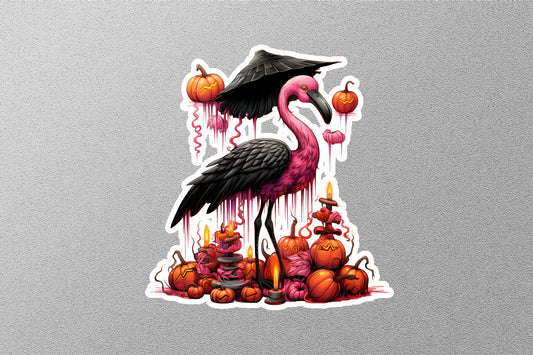 Flamingo Witch Pumpkin Pink And Black Halloween Sticker