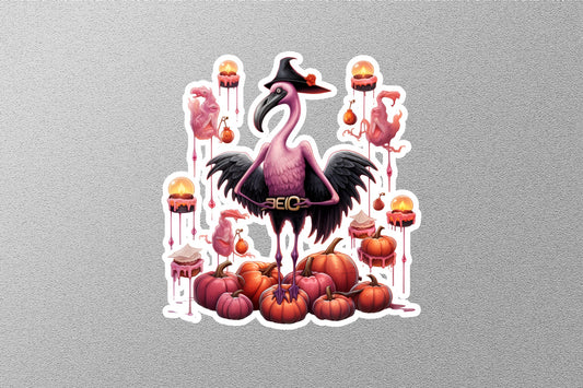 Candy Bucket Flamingo Witch Halloween Sticker