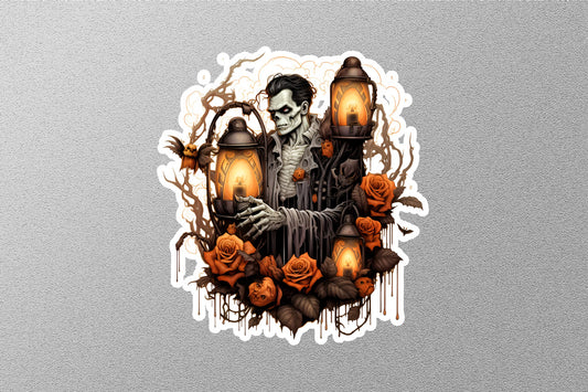 Skeleton With Lantern Halloween Sticker