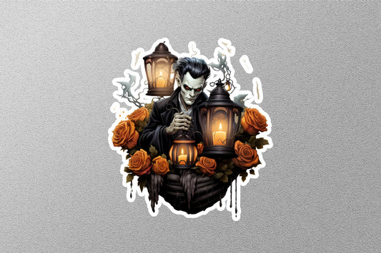 Skeleton With Lantern And Flower Halloween Sticker