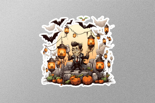 Monster Cartoon With Lantern Halloween Sticker