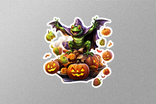 Funny Frog With Pumpkin Halloween Sticker