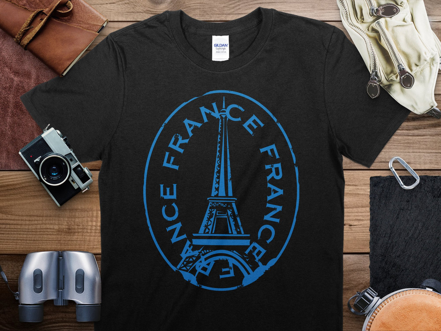 France Blue Stamp Travel T-Shirt, France Blue Travel Shirt