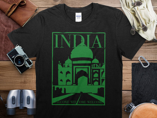 India Green Stamp Travel T-Shirt, India Green Travel Shirt