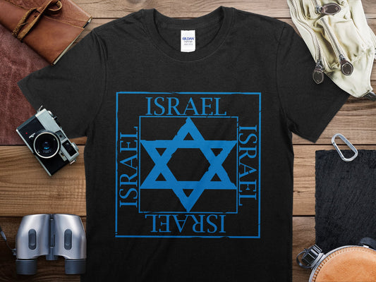 Israel Blue Stamp Travel T-Shirt, Israel Blue Travel Shirt