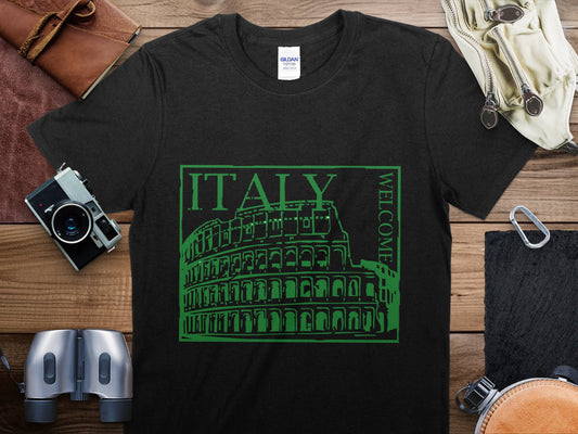 Italy Green Stamp Travel T-Shirt, Italy Green Travel Shirt
