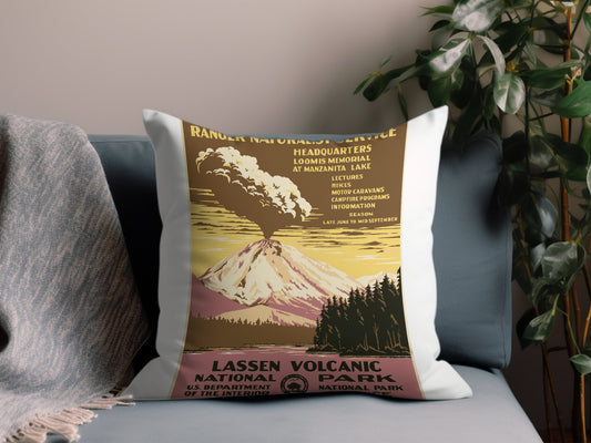 Vintage Lassen Volcanic Park Throw Pillow