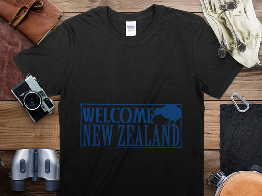New Zealand Blue Stamp Travel T-Shirt, New Zealand Blue Travel Shirt
