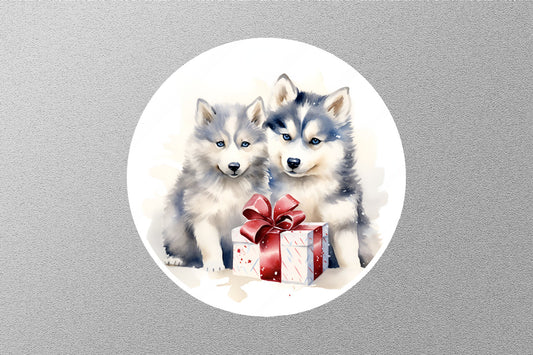 Baby Husky Dogs Christmas Sticker