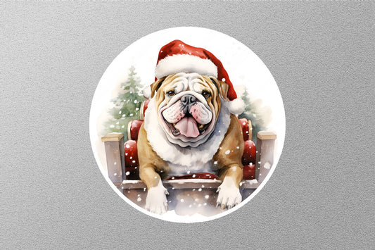 Bulldog With Christmas Hat Christmas Sticker