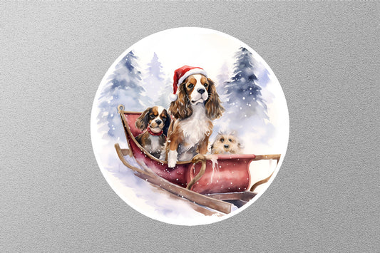 Cavalier King Charles Spaniel Sitting on Reined Christmas Sticker