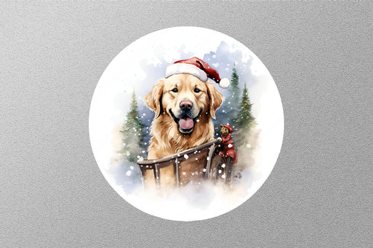 Golden Retriever is Sitting on Reindeer Sleigh Christmas Sticker