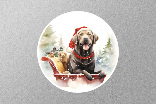Labrador Retriever is Sitting on Reindeer Sleigh Christmas Sticker