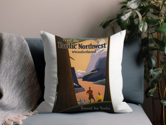 Vintage Pacific Northwest Throw Pillow