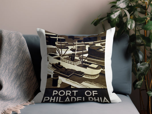 Vintage Port of Philadelphia Throw Pillow