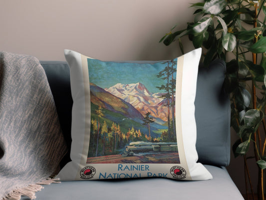 Vintage Mount Rainier National Park Throw Pillow