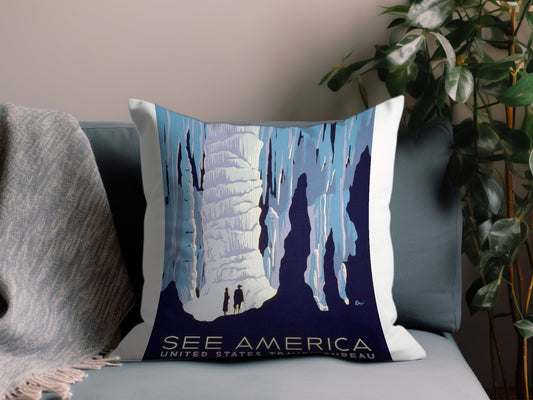 Vintage See America Throw Pillow