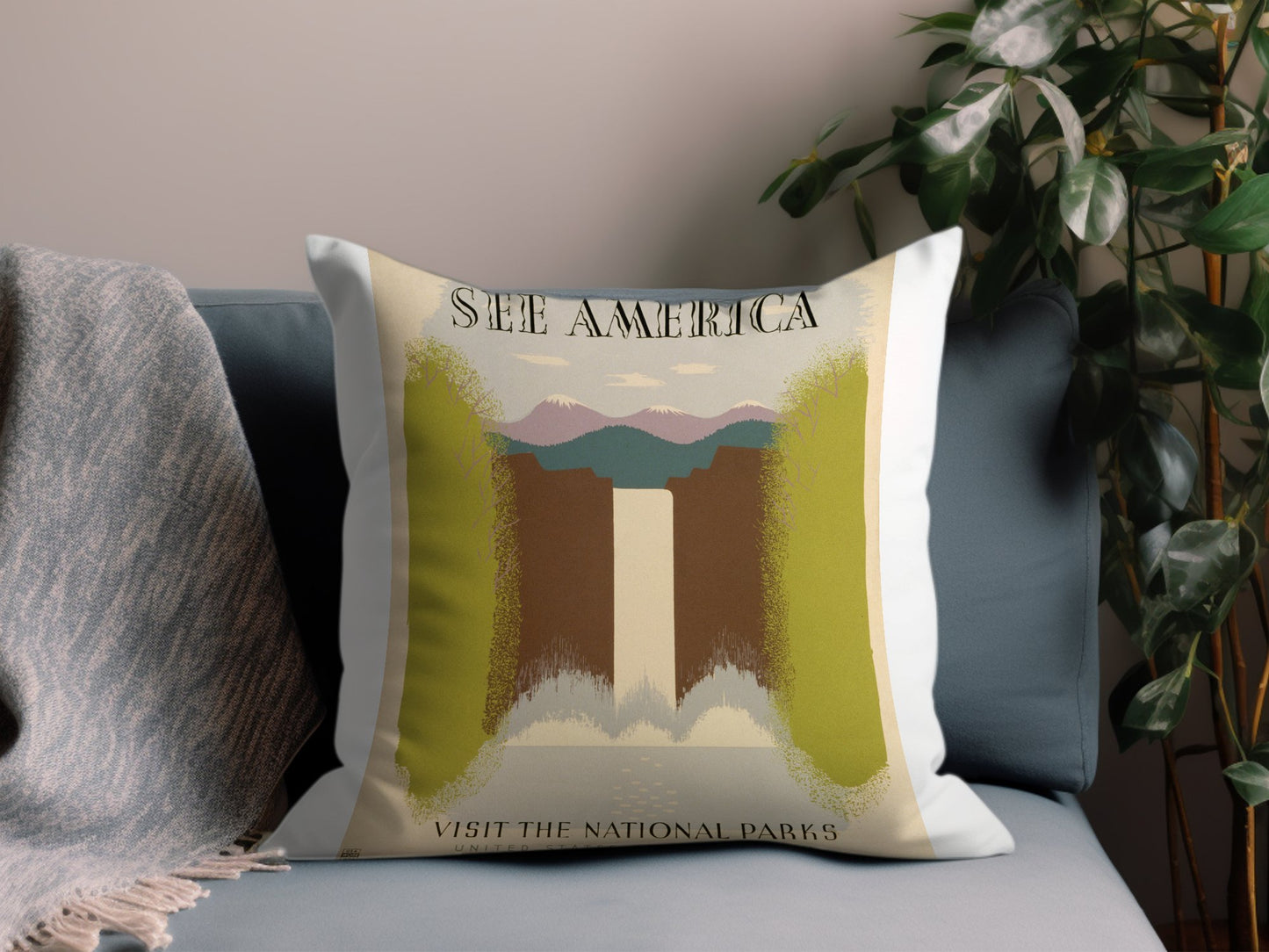 Vintage See America 2 Throw Pillow