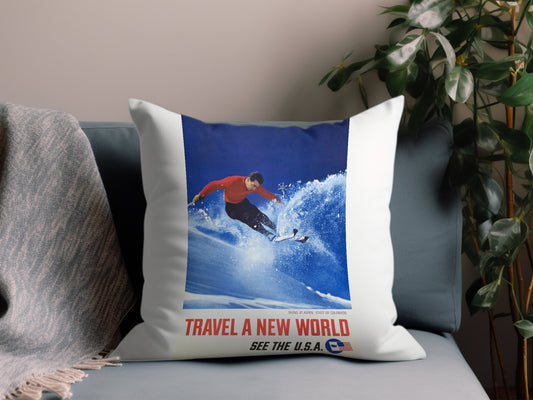 Vintage Travel a New World U S A Throw Pillow