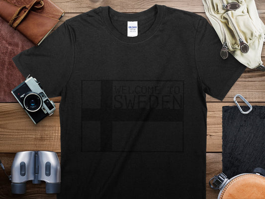 Sweden Black Stamp Travel T-Shirt, Sweden Black Travel Shirt