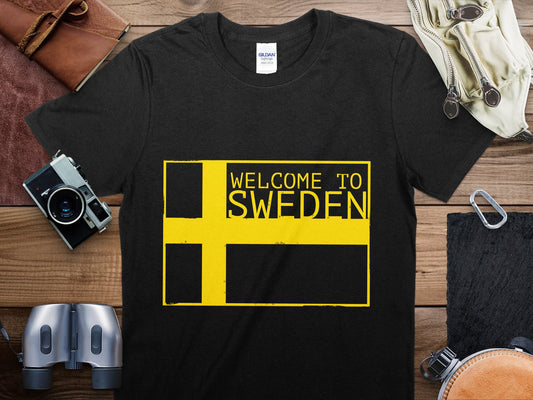 Sweden Yellow Stamp Travel T-Shirt, Sweden Yellow Travel Shirt
