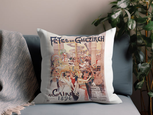Vintage Fetes de Ghezireh  Throw Pillow
