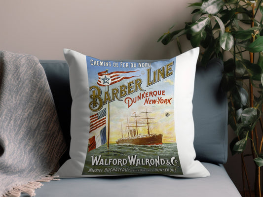 Vintage Barber Line Dunkerque New Throw Pillow