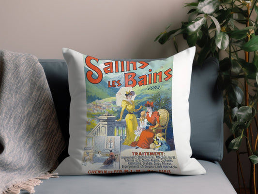 Vintage Salins Les Bains Throw Pillow