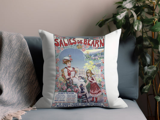Vintage Salies-de-Bearn Throw Pillow