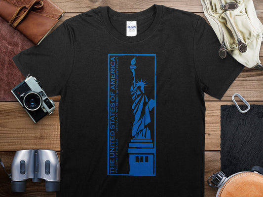 USA Blue Stamp Travel T-Shirt, USA Blue Travel Shirt