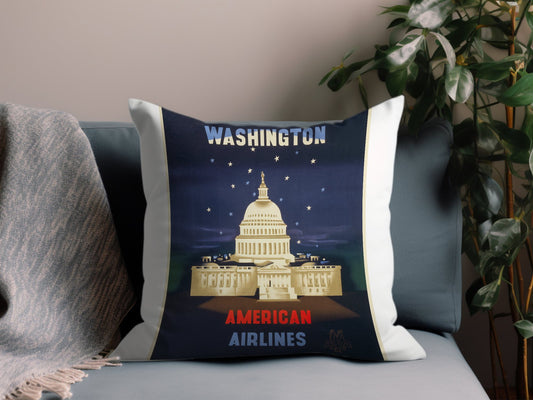 Vintage Washington American Airlines Throw Pillow