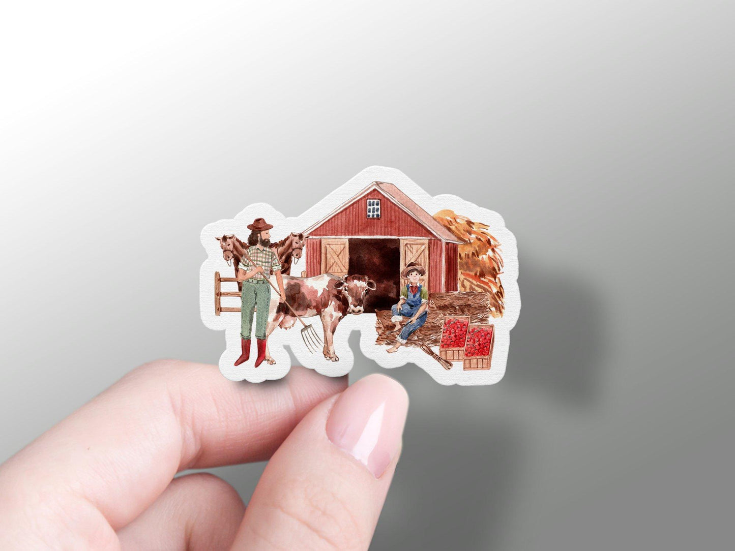 Farmer in Farmyard Sticker