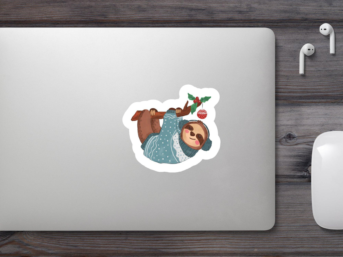 Cute Christmas Sloth Hanging On Tree Sticker