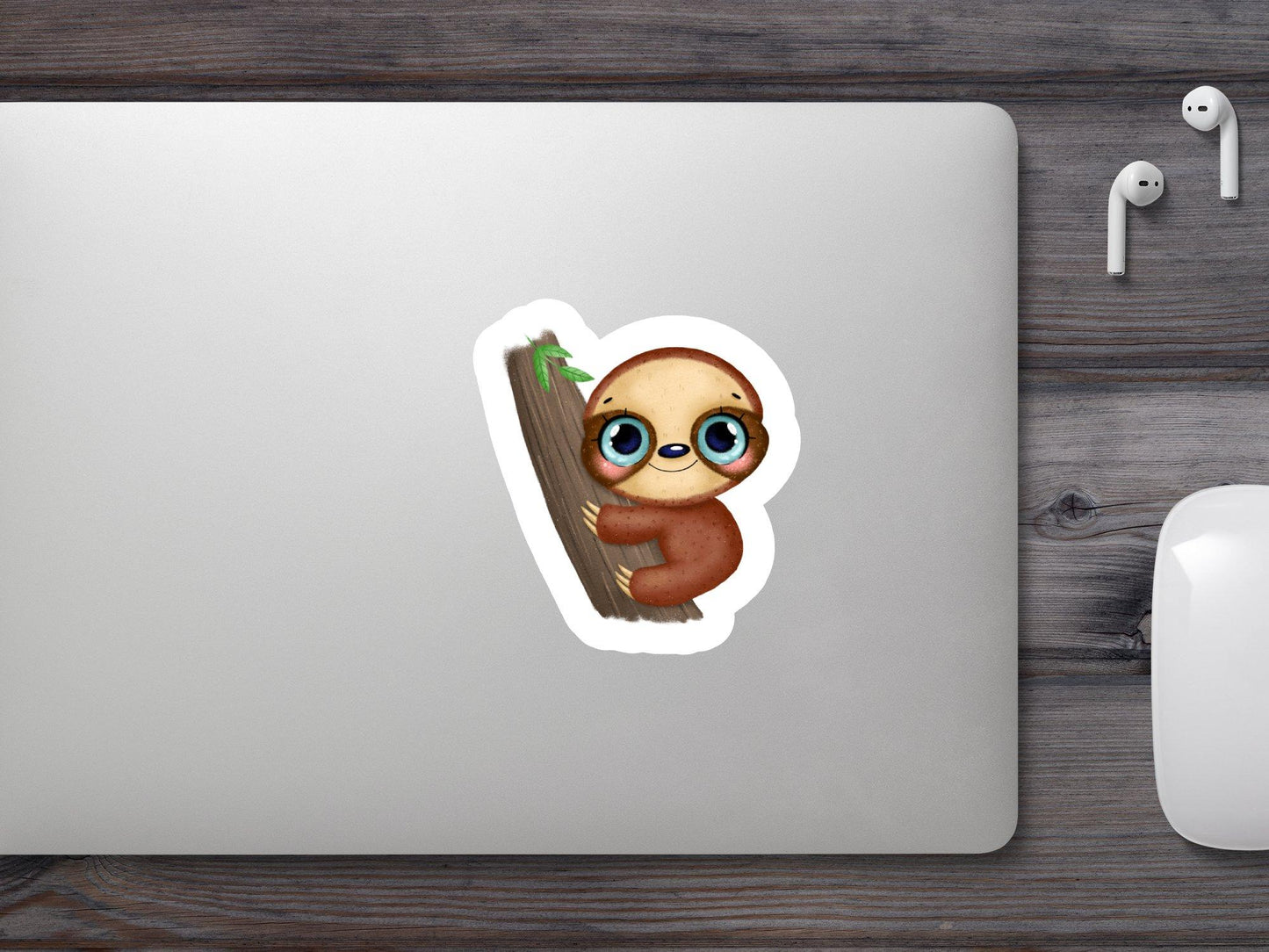 Baby Sloth With Big Eyes Sitting On A Tree Sticker