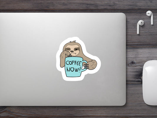 Sloth With Wow Coffee Mug Sticker
