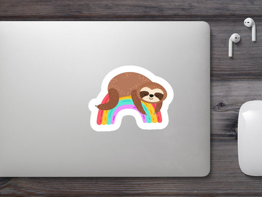Cute Sloth Hanging On A Rainbow Sticker