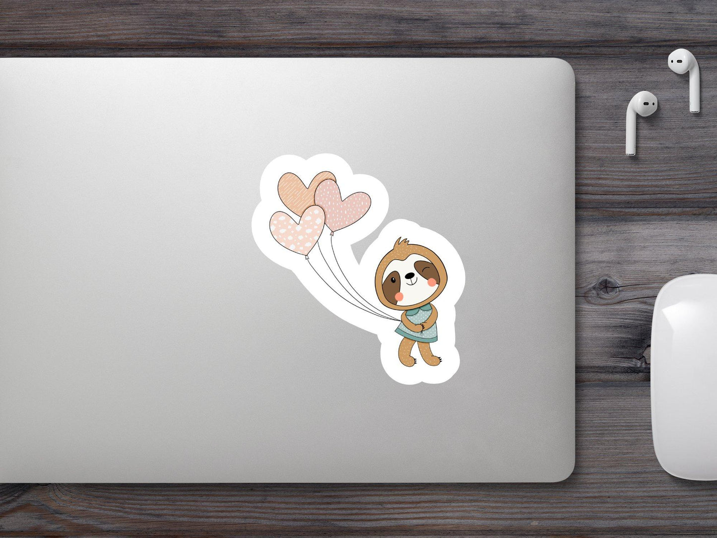 Cute Sloth with Hearts Balloons Sticker