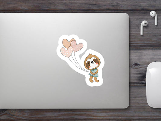 Cute Sloth with Hearts Balloons Sticker
