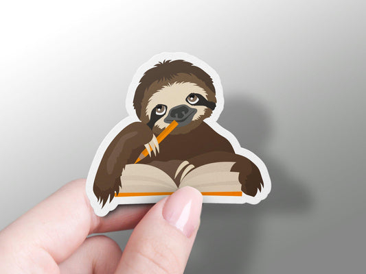 Sloth Studying With Book And Pencil Sticker