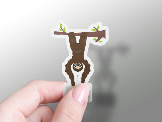 Cute Sloth Hanging On Tree Branch Sticker