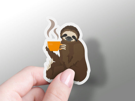 Cute Sloth With Coffee Mug Sticker