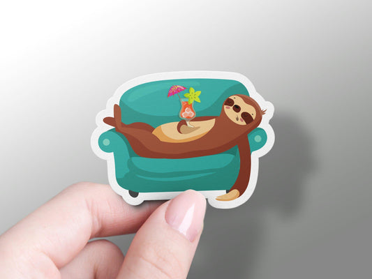 Cute Sloth Lying On Sofa With Drink Sticker