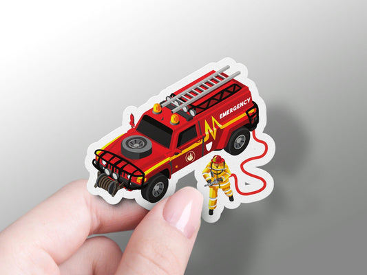 Firefighter With A Fire Truck Sticker