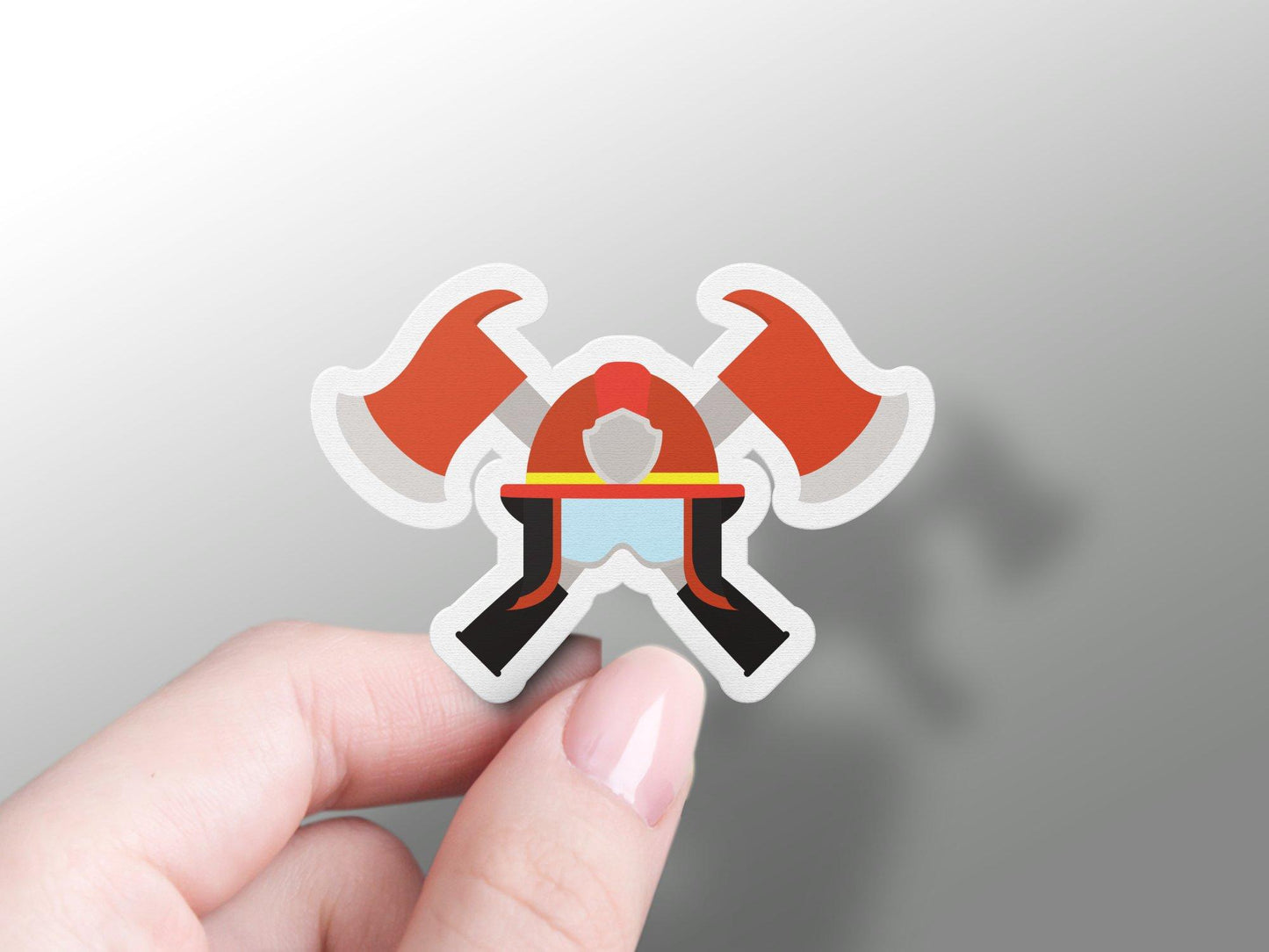 Flaming Helmet With Cross Axe Sticker