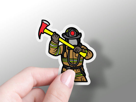 Firefighter With Helmet & Axe Sticker