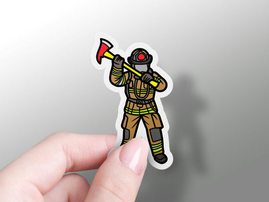 Firefighter With Helmet And Axe Sticker